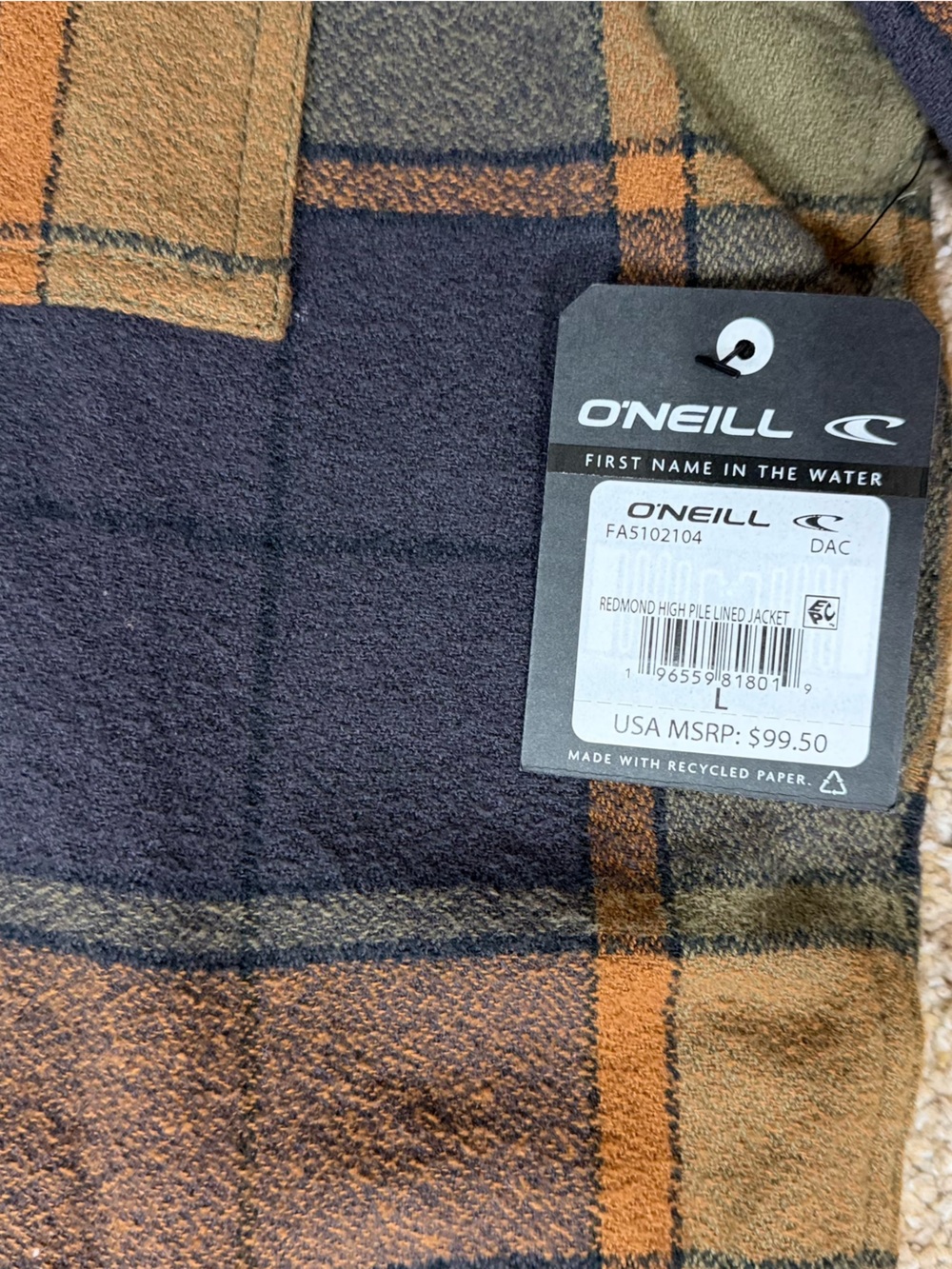 O'Neill Men's Redmond High Pile Lined Plaid Shirt Jacket NWT - Picture 12 of 13